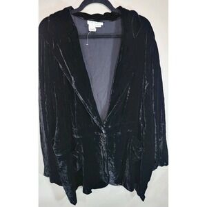 Ulla Popken‎ Black Velvet Look Relaxed Fit Blazer Jacket 32/34